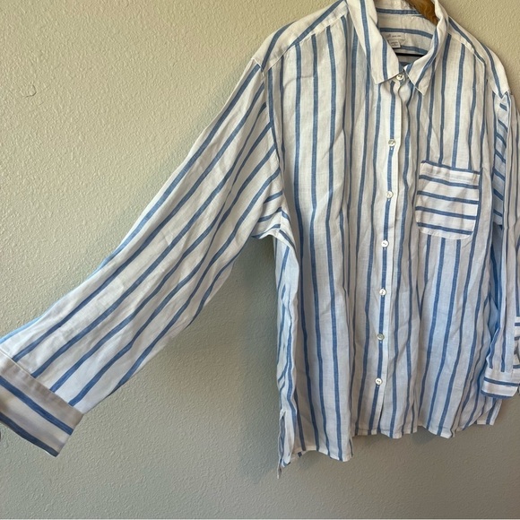 J. Jill Love Linen Easy Blue and White Striped Button Up Shirt- size 1X - Picture 7 of 12